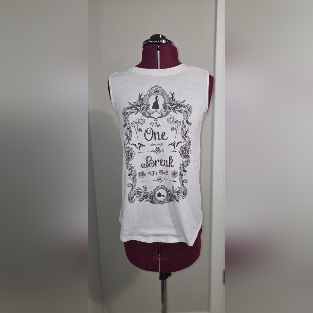 Disney Belle White Tank Top with Black Design